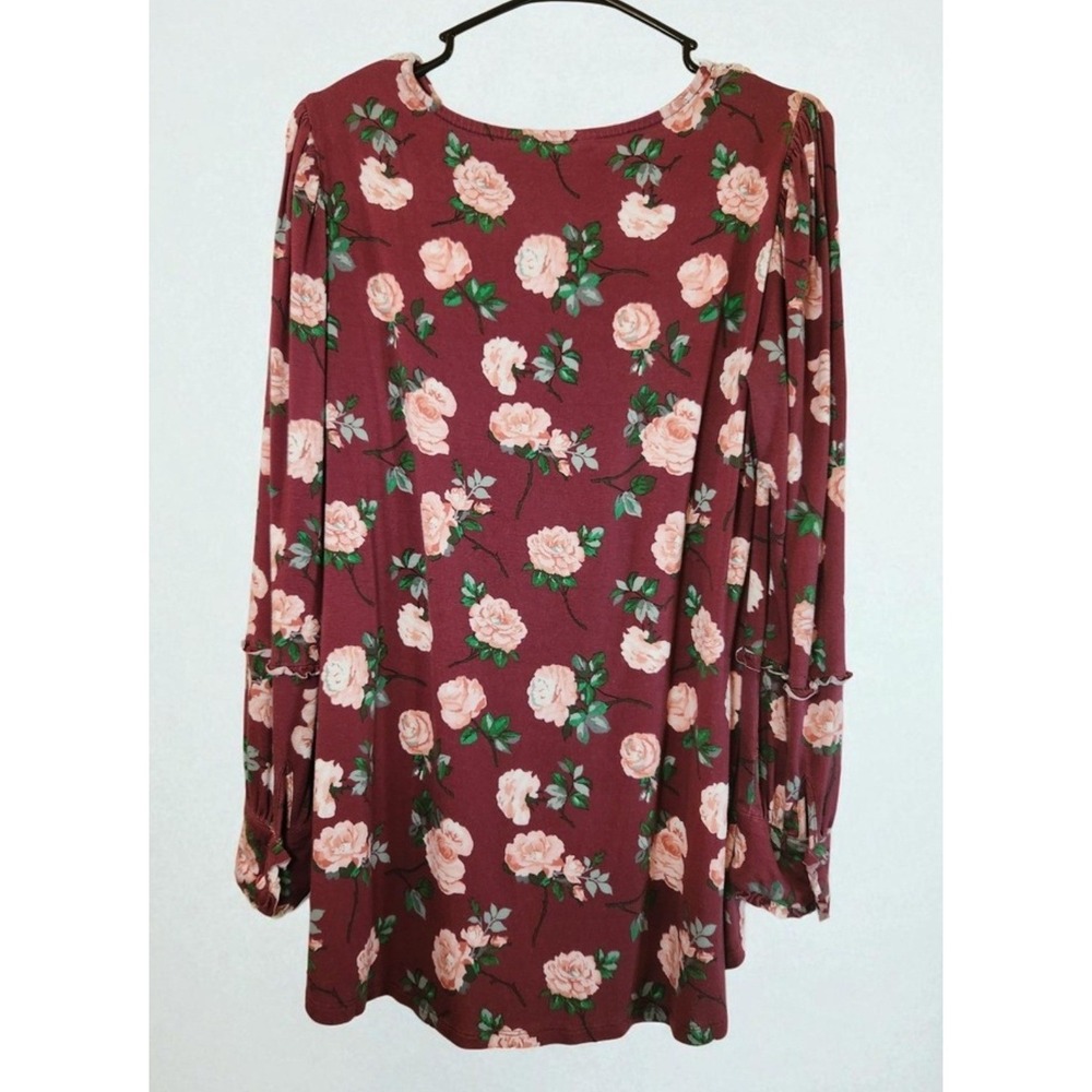 Matilda Jane Burgundy Floral Lace Yoke Long Sleeve Tunic Top XS - Picture 2 of 9